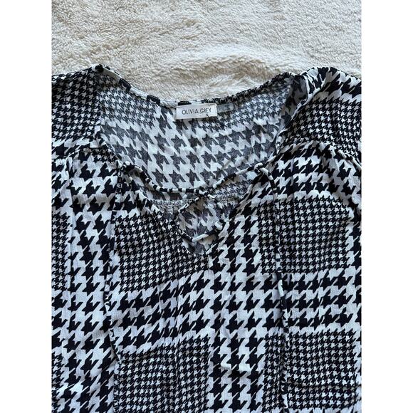 Olivia Grey Houndstooth Plaid Blouse Size L - Picture 3 of 7